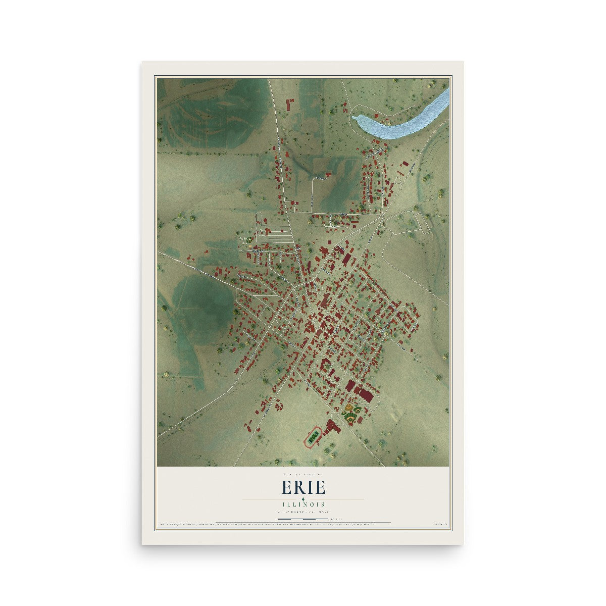 Map of Erie, Illinois, 12 x 18 inch unframed archival matte print