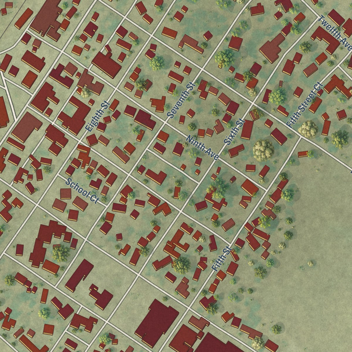 Close-up of the map of Erie, Illinois print showing street and building detail