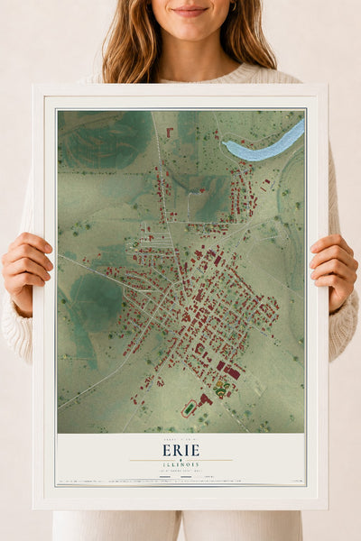 Map of Erie, Illinois, 18 x 24 inch print in a white wood frame
