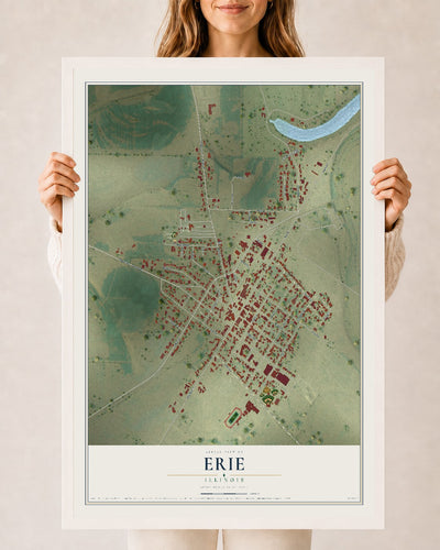 Map of Erie, Illinois, 24 x 36 inch print in a white wood frame