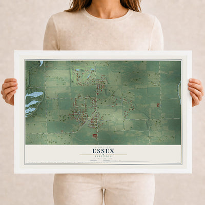 Map of Essex, Illinois, 12 x 18 inch print in a white wood frame