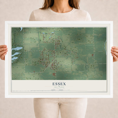 Map of Essex, Illinois, 18 x 24 inch print in a white wood frame