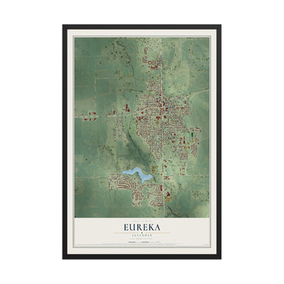 Map of Eureka, Illinois, 12 x 18 inch print in a black wood frame