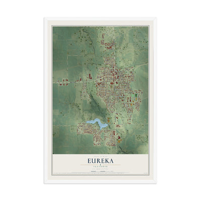 Map of Eureka, Illinois, 12 x 18 inch print in a white wood frame