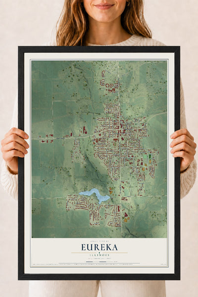 Map of Eureka, Illinois, 18 x 24 inch print in a black wood frame