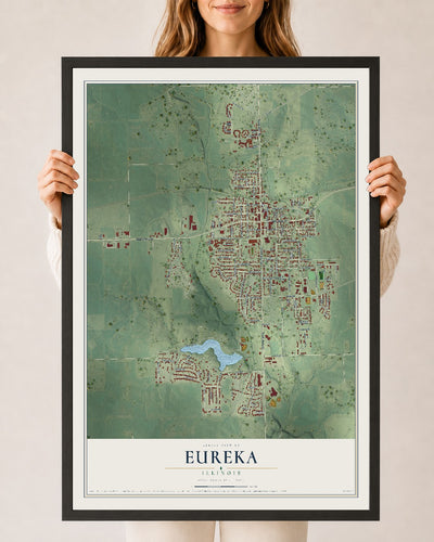 Map of Eureka, Illinois, 24 x 36 inch print in a black wood frame
