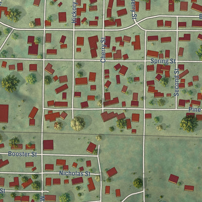 Close-up of the map of Evansville, Illinois print showing street and building detail