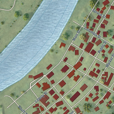 Second close-up of the map of Evansville, Illinois print showing more streets and buildings