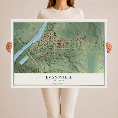 Map of Evansville, Illinois, 24 x 36 inch unframed archival matte print