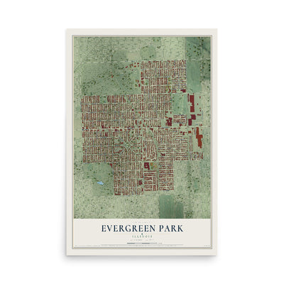 Map of Evergreen Park, Illinois, 12 x 18 inch unframed archival matte print