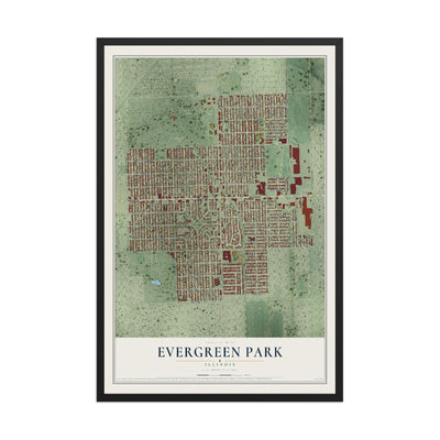 Map of Evergreen Park, Illinois, 12 x 18 inch print in a black wood frame