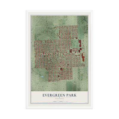 Map of Evergreen Park, Illinois, 12 x 18 inch print in a white wood frame