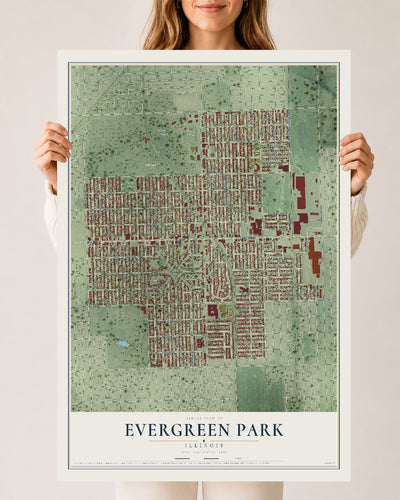 Map of Evergreen Park, Illinois, 24 x 36 inch unframed archival matte print