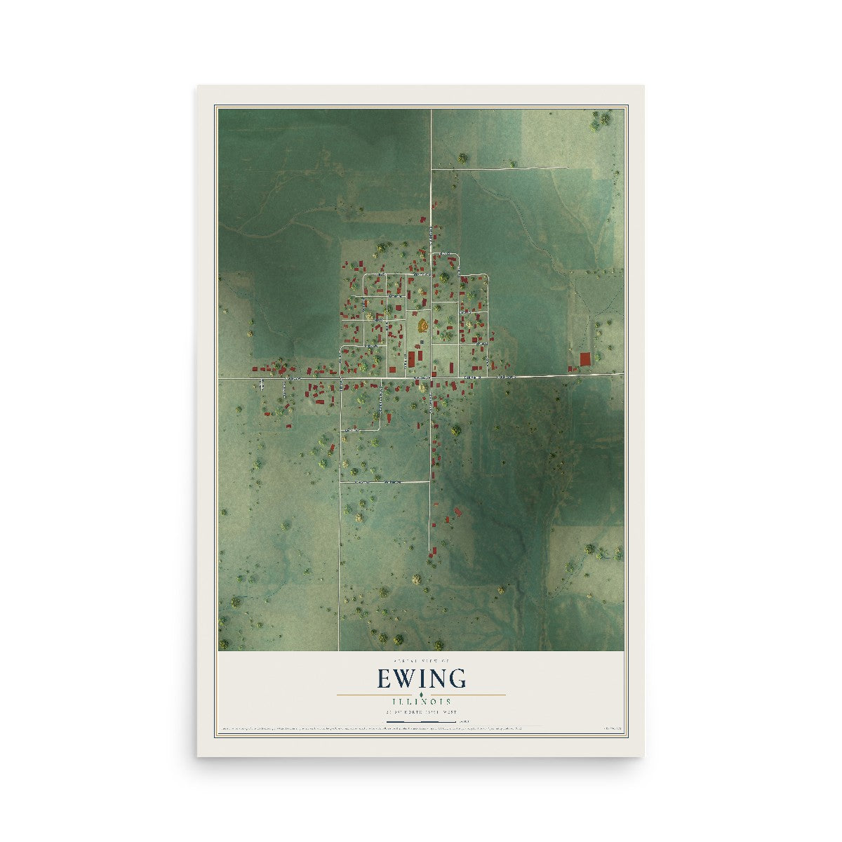 Map of Ewing, Illinois, 12 x 18 inch unframed archival matte print