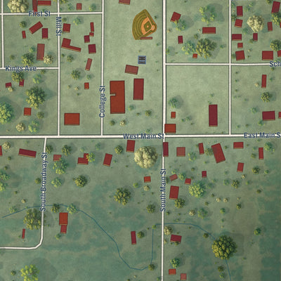 Close-up of the map of Ewing, Illinois print showing street and building detail