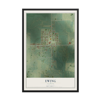 Map of Ewing, Illinois, 12 x 18 inch print in a black wood frame