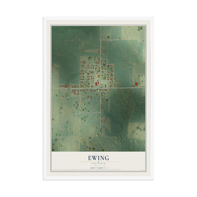 Map of Ewing, Illinois, 12 x 18 inch print in a white wood frame