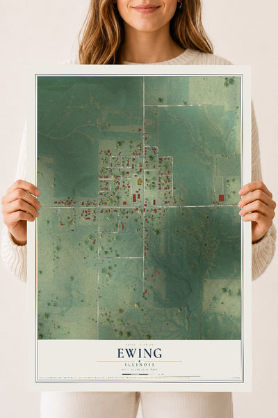 Map of Ewing, Illinois, 18 x 24 inch unframed archival matte print