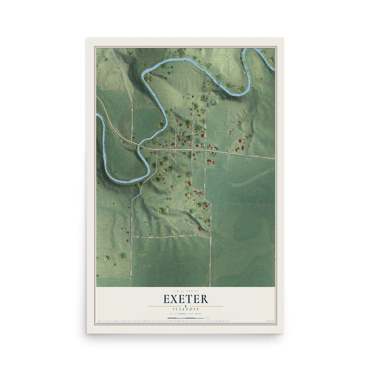 Map of Exeter, Illinois, 12 x 18 inch unframed archival matte print
