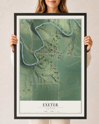 Map of Exeter, Illinois, 24 x 36 inch print in a black wood frame