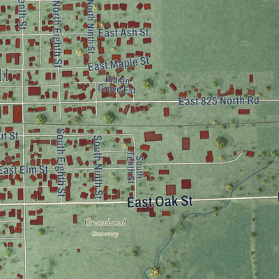 Second close-up of the map of Fairbury, Illinois print showing more streets and buildings