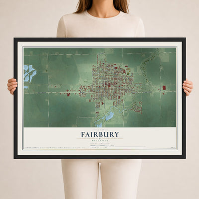 Map of Fairbury, Illinois, 24 x 36 inch print in a black wood frame