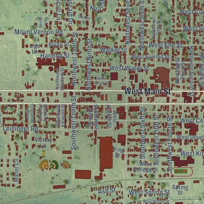 Close-up of the map of Fairfield, Illinois print showing street and building detail