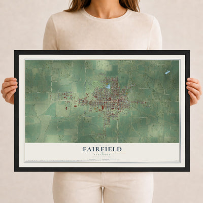 Map of Fairfield, Illinois, 12 x 18 inch print in a black wood frame