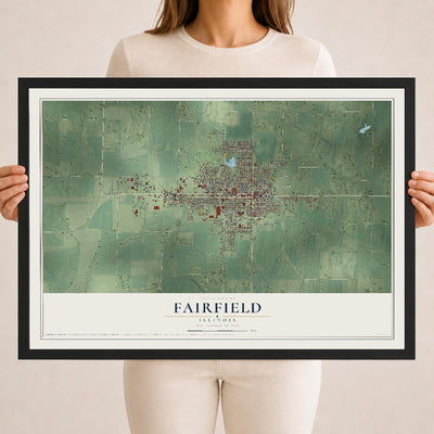 Map of Fairfield, Illinois, 18 x 24 inch print in a black wood frame