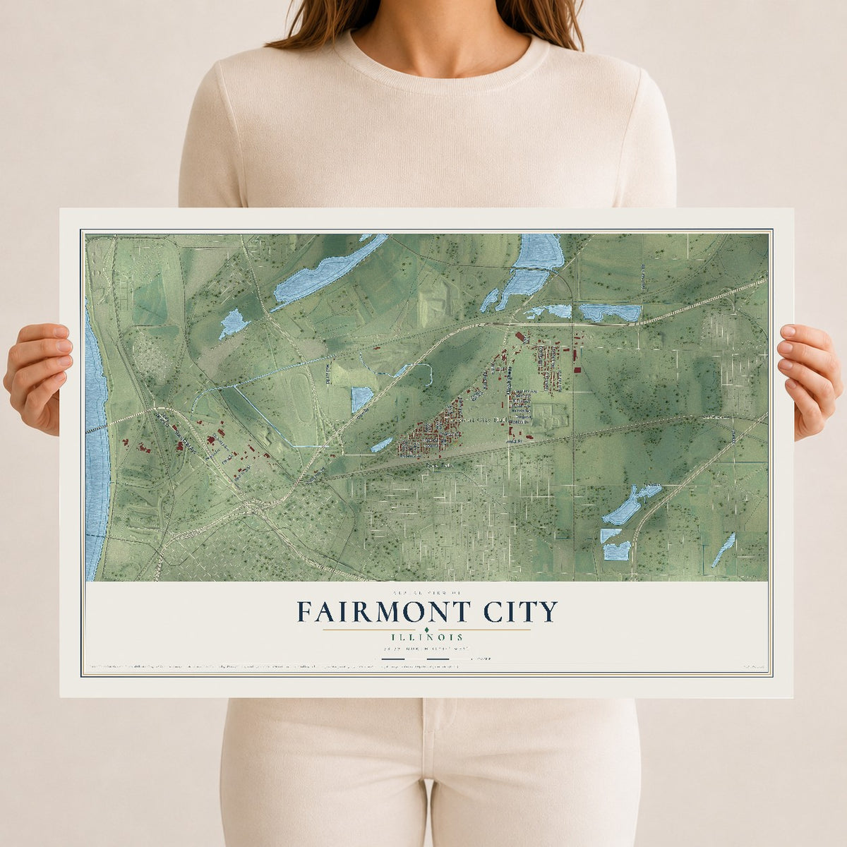 Map of Fairmont City, Illinois, 12 x 18 inch unframed archival matte print