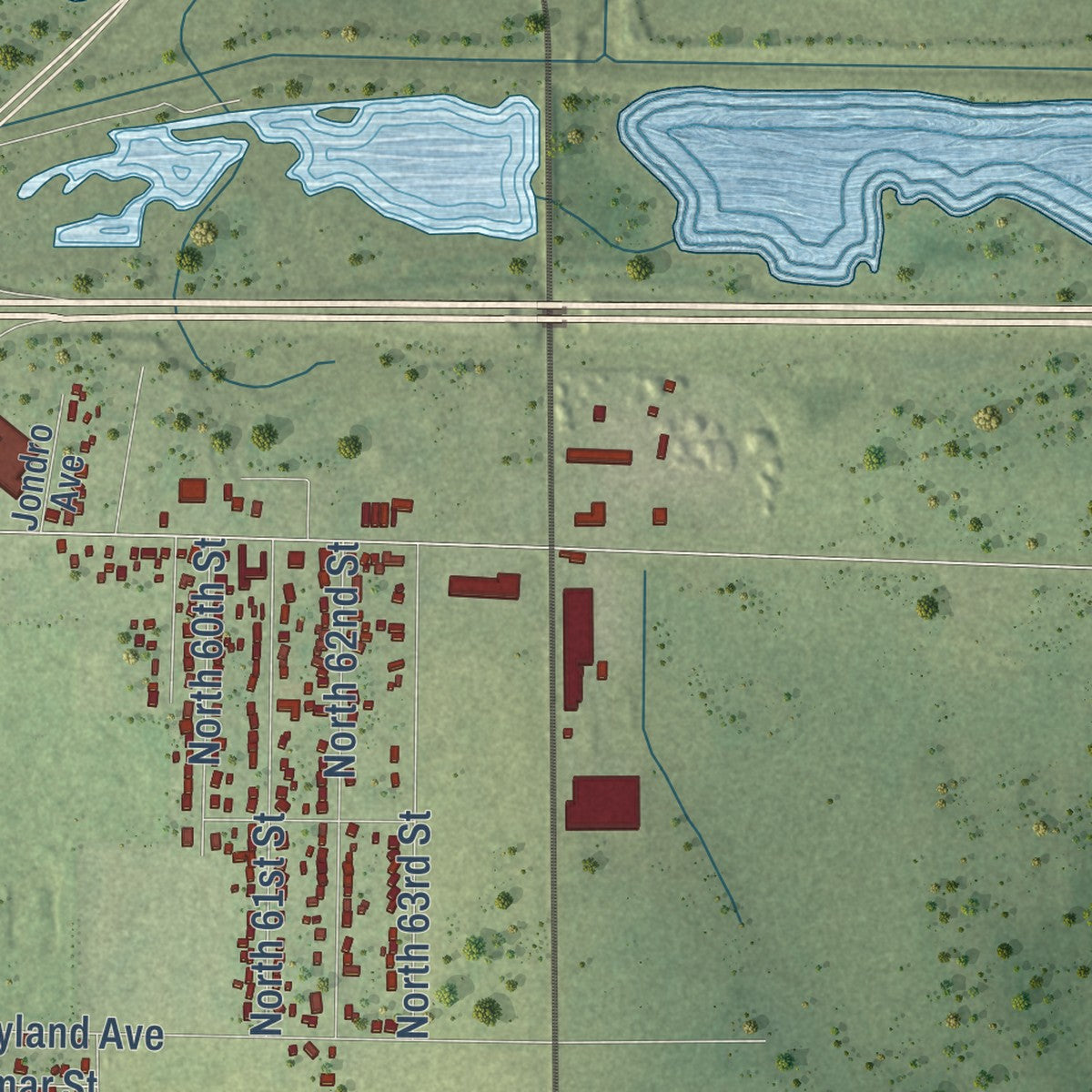 Close-up of the map of Fairmont City, Illinois print showing street and building detail