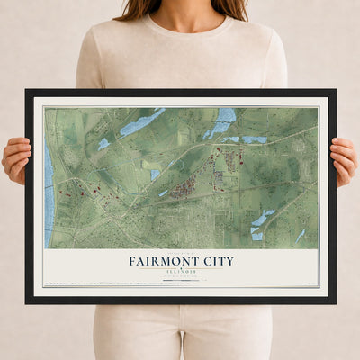 Map of Fairmont City, Illinois, 12 x 18 inch print in a black wood frame