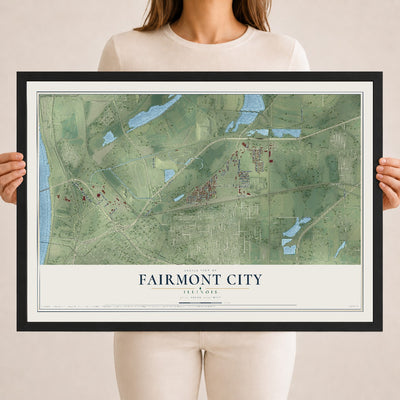 Map of Fairmont City, Illinois, 18 x 24 inch print in a black wood frame