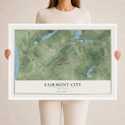 Map of Fairmont City, Illinois, 24 x 36 inch print in a white wood frame