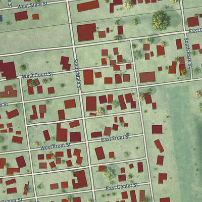 Close-up of the map of Fairmount, Illinois print showing street and building detail