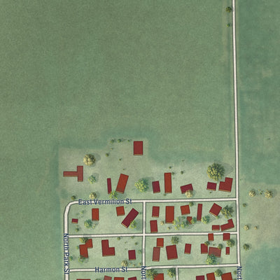 Second close-up of the map of Fairmount, Illinois print showing more streets and buildings