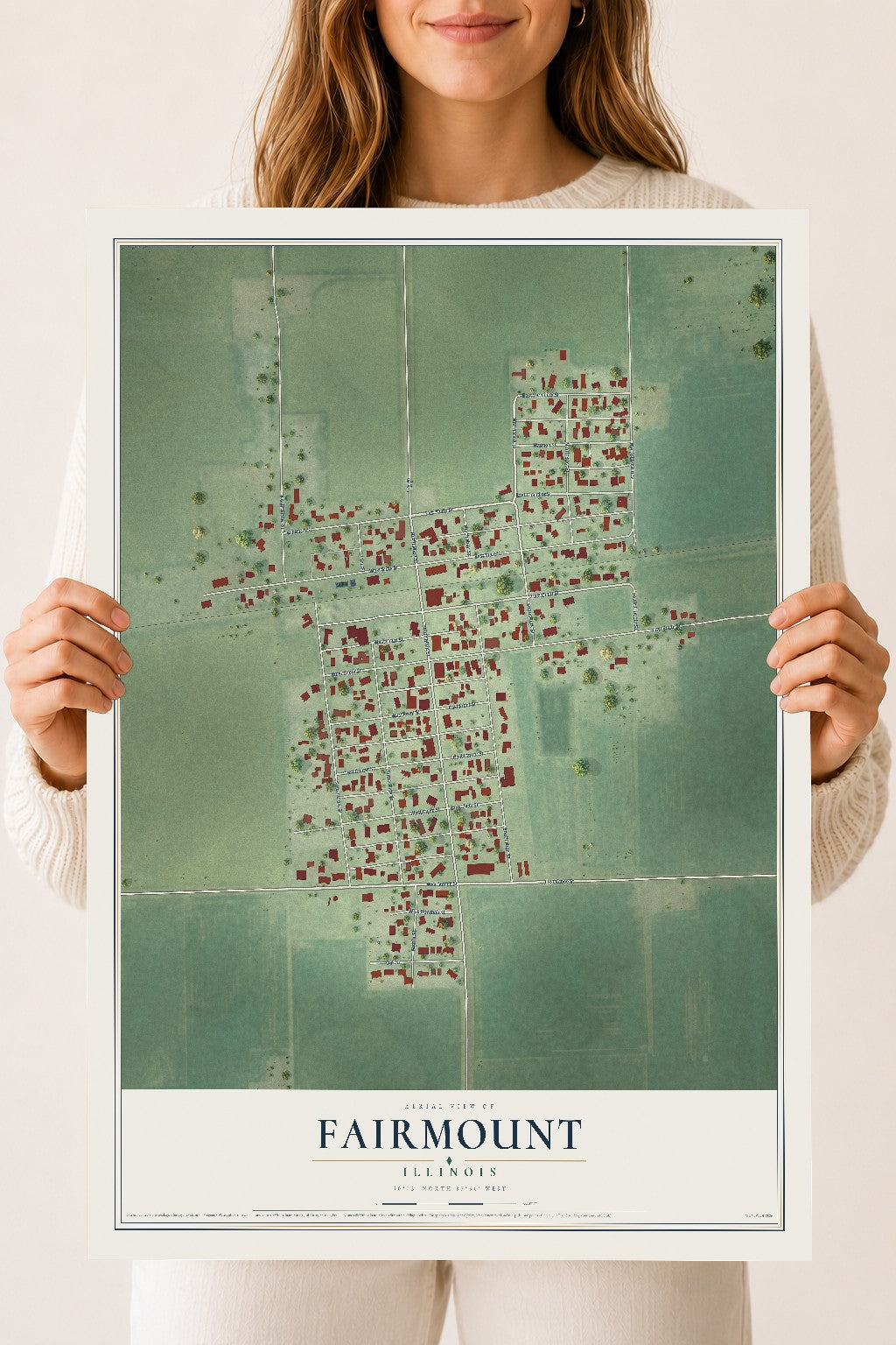 Map of Fairmount, Illinois, 18 x 24 inch unframed archival matte print