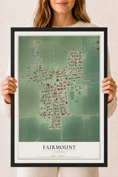 Map of Fairmount, Illinois, 18 x 24 inch print in a black wood frame