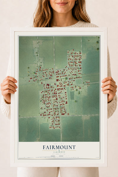 Map of Fairmount, Illinois, 18 x 24 inch print in a white wood frame
