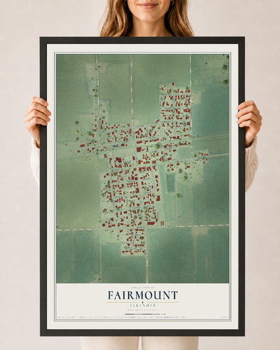 Map of Fairmount, Illinois, 24 x 36 inch print in a black wood frame