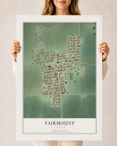 Map of Fairmount, Illinois, 24 x 36 inch print in a white wood frame