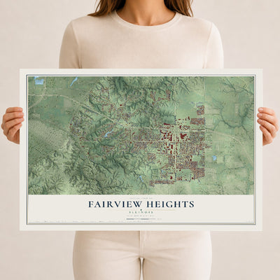 Map of Fairview Heights, Illinois, 12 x 18 inch unframed archival matte print