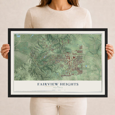 Map of Fairview Heights, Illinois, 12 x 18 inch print in a black wood frame