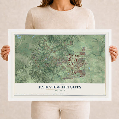 Map of Fairview Heights, Illinois, 12 x 18 inch print in a white wood frame