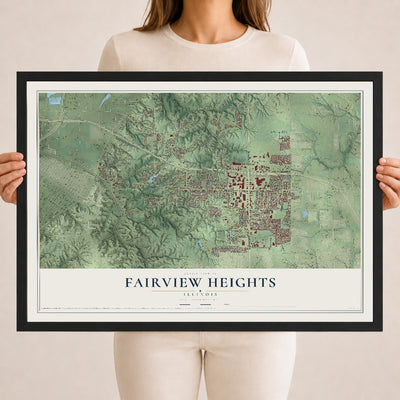 Map of Fairview Heights, Illinois, 18 x 24 inch print in a black wood frame