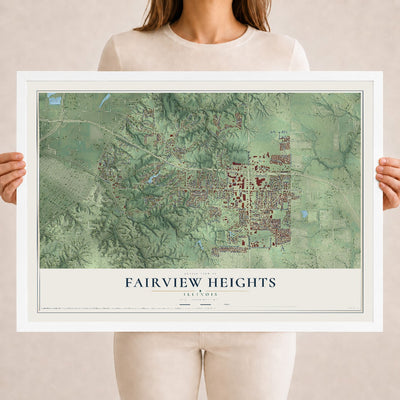 Map of Fairview Heights, Illinois, 18 x 24 inch print in a white wood frame