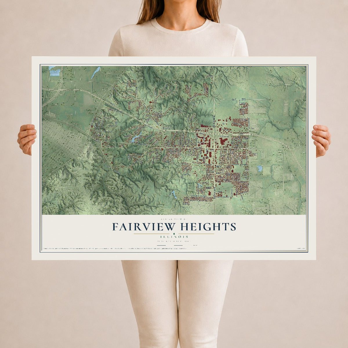Map of Fairview Heights, Illinois, 24 x 36 inch unframed archival matte print