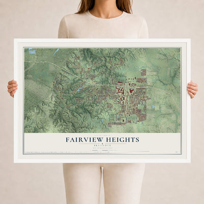 Map of Fairview Heights, Illinois, 24 x 36 inch print in a white wood frame