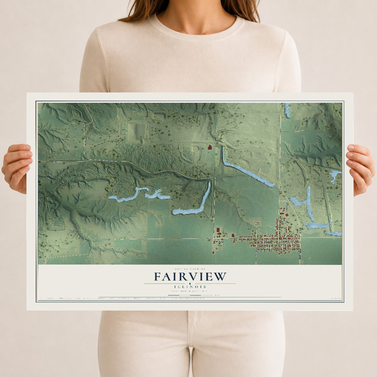 Map of Fairview, Illinois, 12 x 18 inch unframed archival matte print