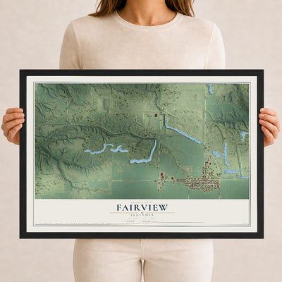 Map of Fairview, Illinois, 12 x 18 inch print in a black wood frame